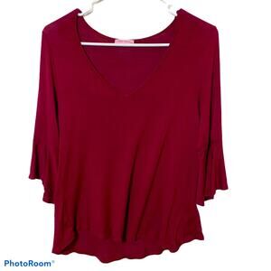 Spring Flowy wine Pink Peony Asymetrical hem bell sleeves M